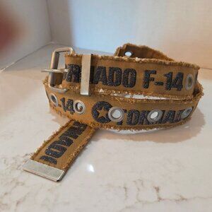 Japanese Vintage Tornado F-14 Grommet Belt Distressed Canvas Adjust Khaki Grunge